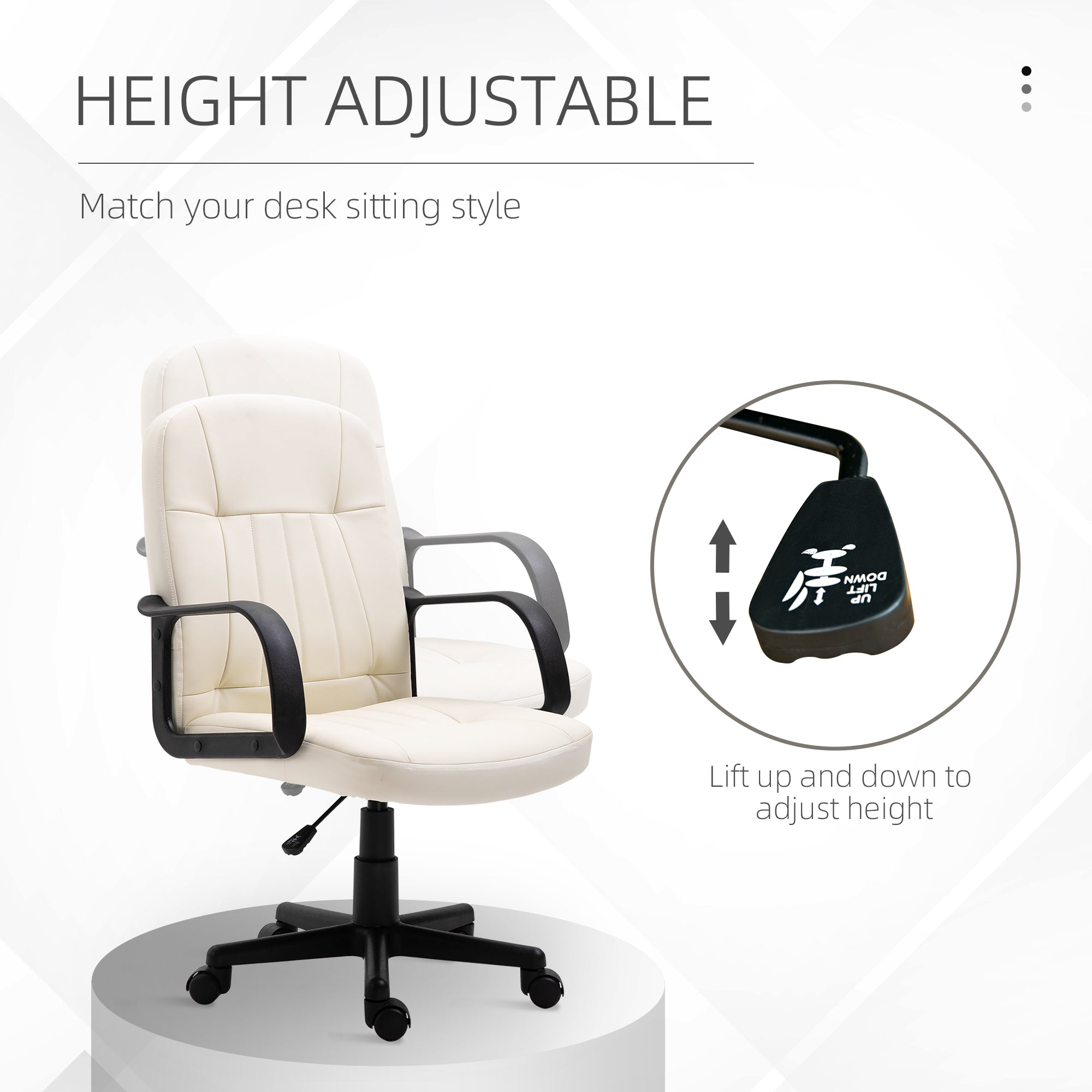 HOMCOM Swivel Executive Office Chair Home Mid Back PU Leather Computer Desk Chair for Adults with Arm, Wheels, Cream 