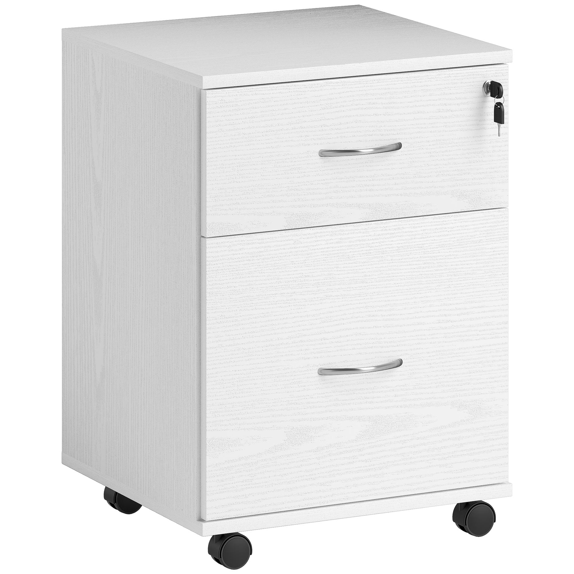 HOMCOM Two Drawer Lockable Filing Cabinet - White Wood Grain 