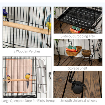 PawHut 1.53(m) Bird Cage, Pet Viary, Feeding Stand, with Wheels, Perch 