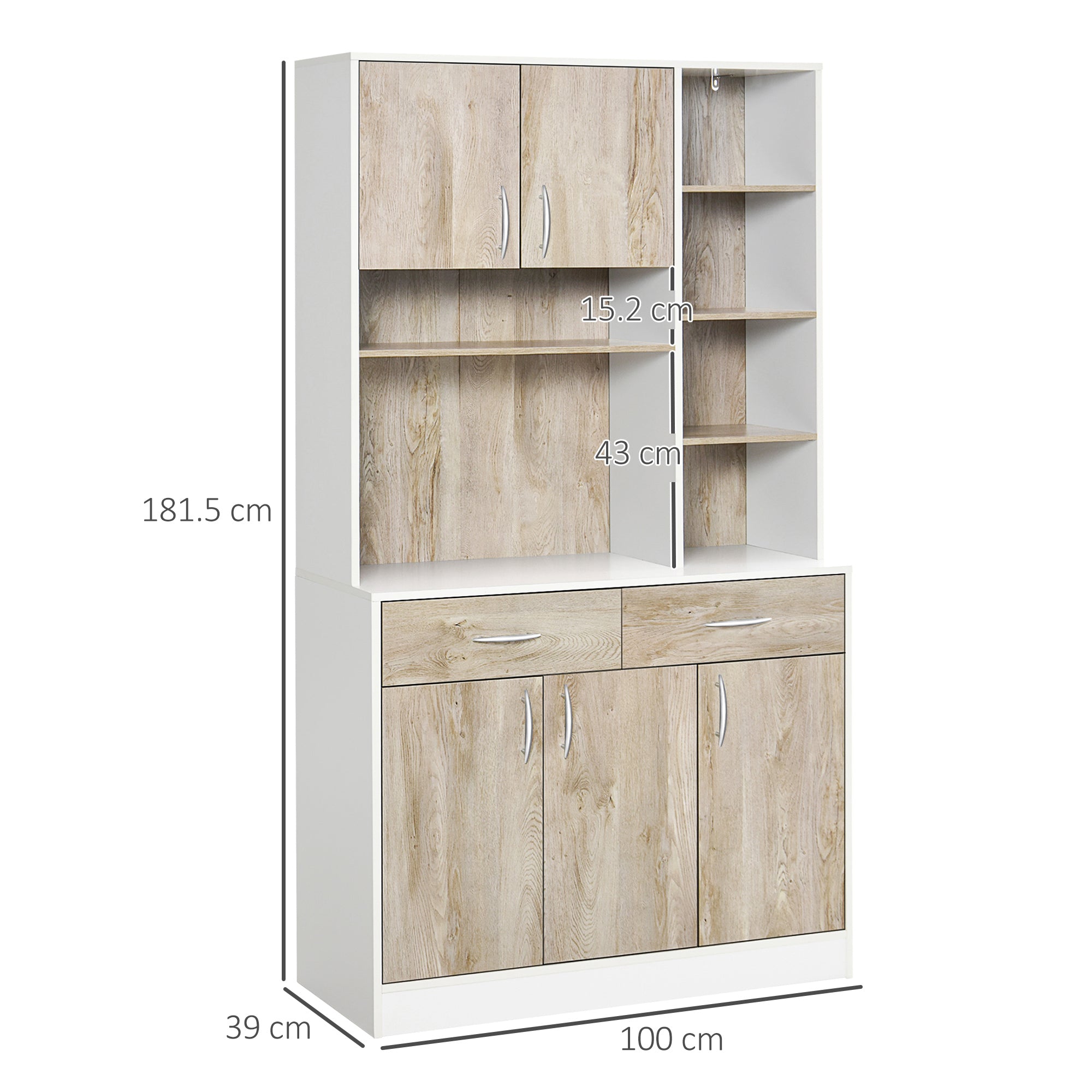 HOMCOM Kitchen Cupboard Sideboard Storage Cabinet Unit with Counter Top, Adjustable Shelves, Drawers for Dining Room, Living Room 