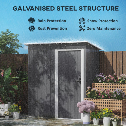 Outsunny 5 x 3ft Garden Storage Shed with Sliding Door and Sloped Roof Outdoor Equipment Tool, Light Grey 