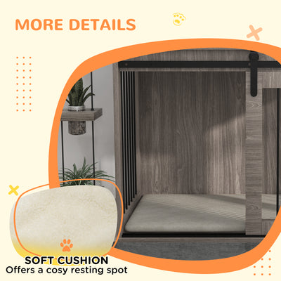 PawHut 98cm Dog Crate Furniture with Removable Cushion for Large Dogs - Brown 
