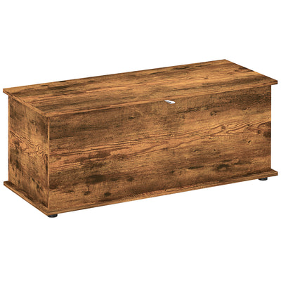 HOMCOM 113L Storage Chest, Storage Box with Flip-Top Lid and 2 Safety Hinges, Storage Trunk for Living Room, Entryway, 100 x 40 x 40 cm, Rustic Brown 