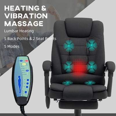 Vinsetto Heated 6 Points Vibration Massage Executive Office Chair Adjustable Swivel Ergonomic High Back Desk Chair Recliner with Footrest Full Black 