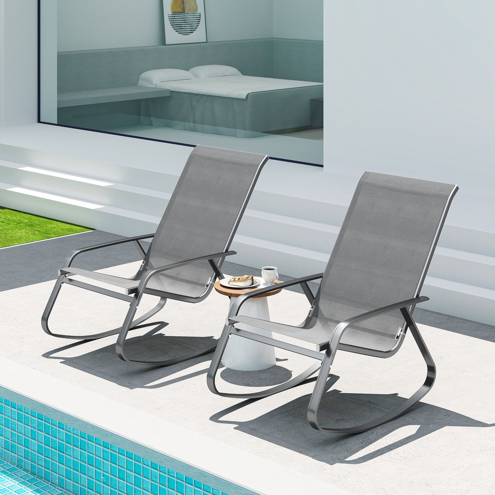 Outsunny Set of Two Rocking Garden Chairs - Grey 