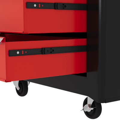 HOMCOM 5-Drawer Tool Chest with Wheels, Steel Lockable Tool Storage Cabinet with Handle, 2 Keys for Garage, Workshop, Red 