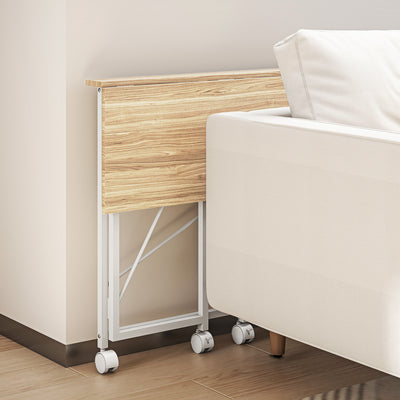 HOMCOM 80 cm Folding Desk on Wheels - Natural Tone 