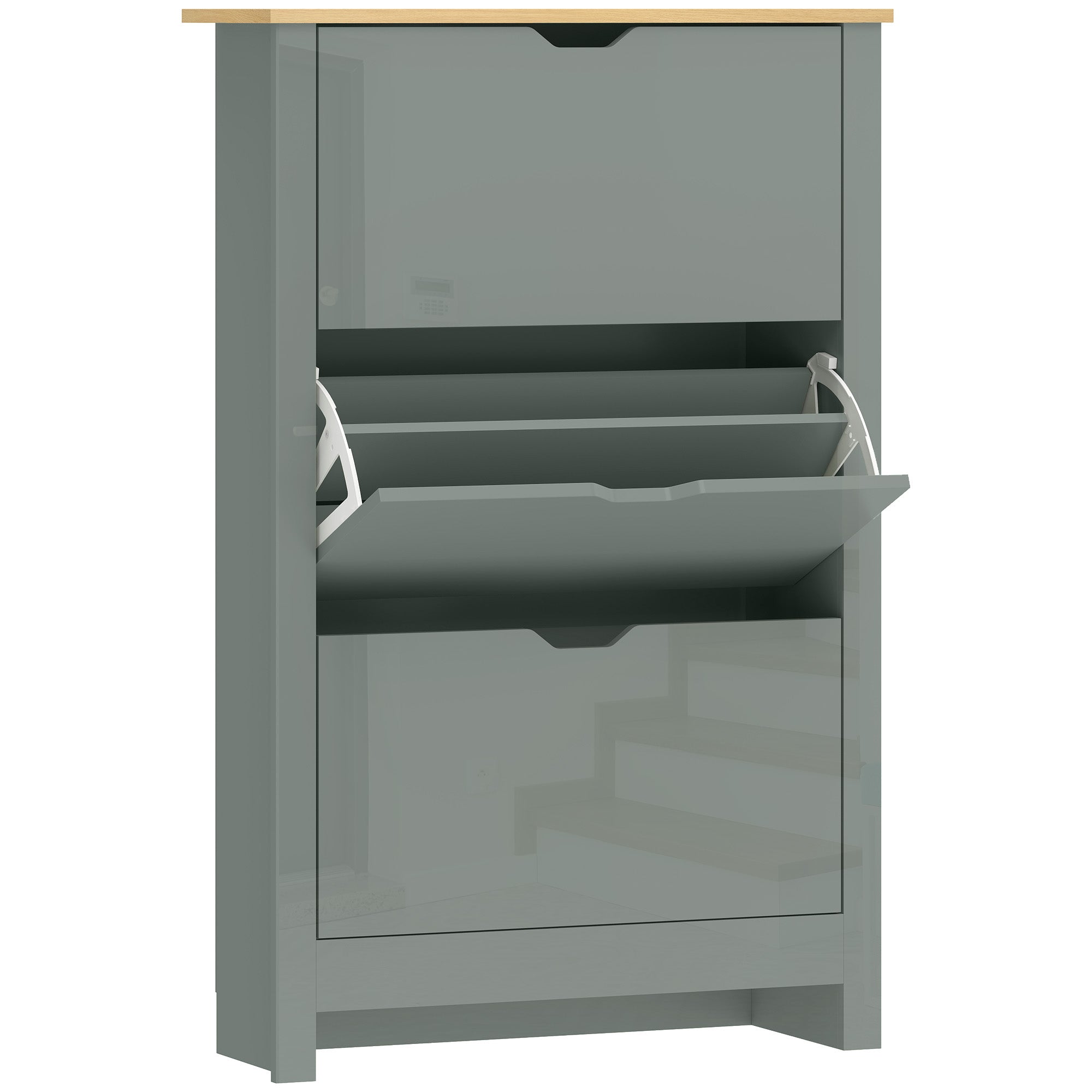 HOMCOM Slim Shoe Cabinet, Narrow Shoe Cupboard with 3 Flip Drawers, Adjustable Shelves for 18 Pairs of Shoes, Light Grey 