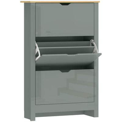 HOMCOM Slim Shoe Cabinet, Narrow Shoe Cupboard with 3 Flip Drawers, Adjustable Shelves for 18 Pairs of Shoes, Light Grey 