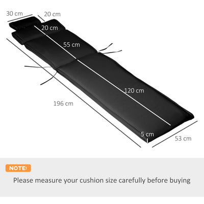 Outsunny Garden Sun Lounger Cushion Replacement Thick Sunbed Reclining Chair Relaxer Pad with Pillow - Black 