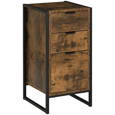 HOMCOM Bedroom Chest of Drawers, Industrial 3-Drawer Dresser, Storage Drawers Unit with Metal Frame for Living Room, Rustic Brown 