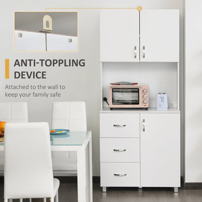 HOMCOM Free standing Kitchen Cupboard, Storage Cabinet with Doors and Sheleves, 3 drawers and Open Space, Adjustable Height Storage Unit, White 