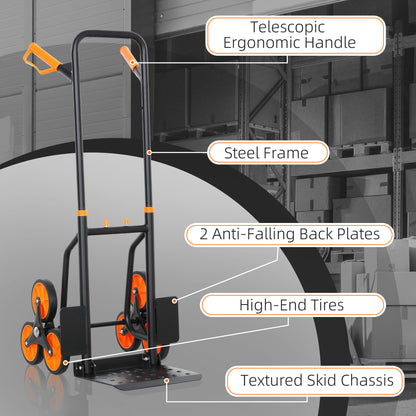 DURHAND Six-Wheel Folding  Sack Barrow Trolley - Black/Orange