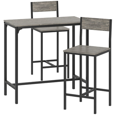 HOMCOM 3-Piece Bar Table Set with 2 Stools, Industrial Breakfast Bar Set with Footrest, Backrest for Dining Room, Small Space 