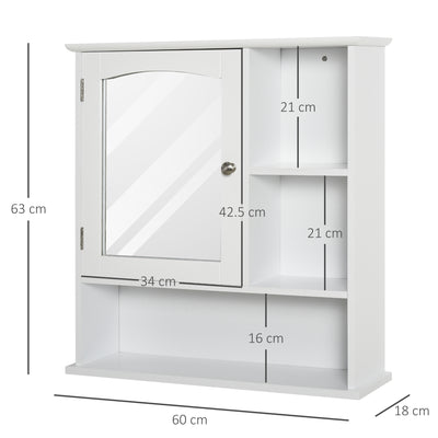 kleankin Bathroom Cabinet, Wall Mount Storage Organizer with Mirror, Adjustable Shelf for Bathroom, Kitchen, Bedroom, White 