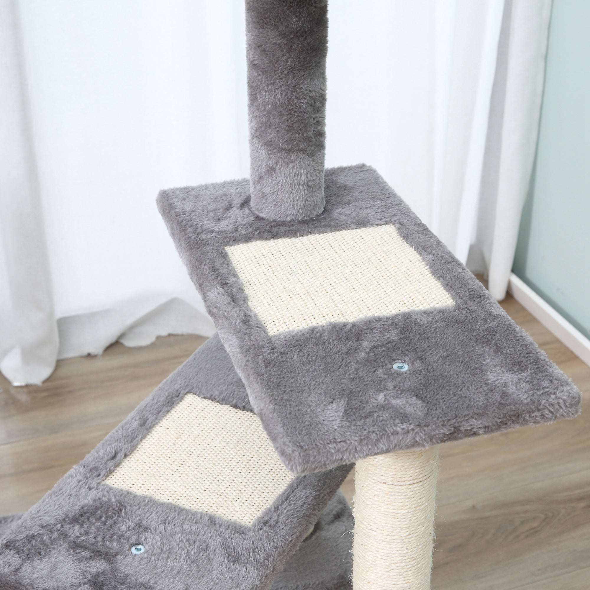 PawHut 100 cm Cat Tree for Indoor Cats Kitten Scratch Scratching Post Climbing Tower Activity Centre Grey 