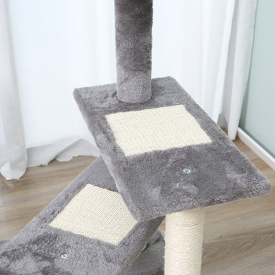 PawHut 100 cm Cat Tree for Indoor Cats Kitten Scratch Scratching Post Climbing Tower Activity Centre Grey 