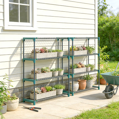 Outsunny 4-Tier Plant Stand Indoor Outdoor, Set of 2 Metal Plant Shelf with Rack Buckles for Easy Assembly, Flower Display Rack 