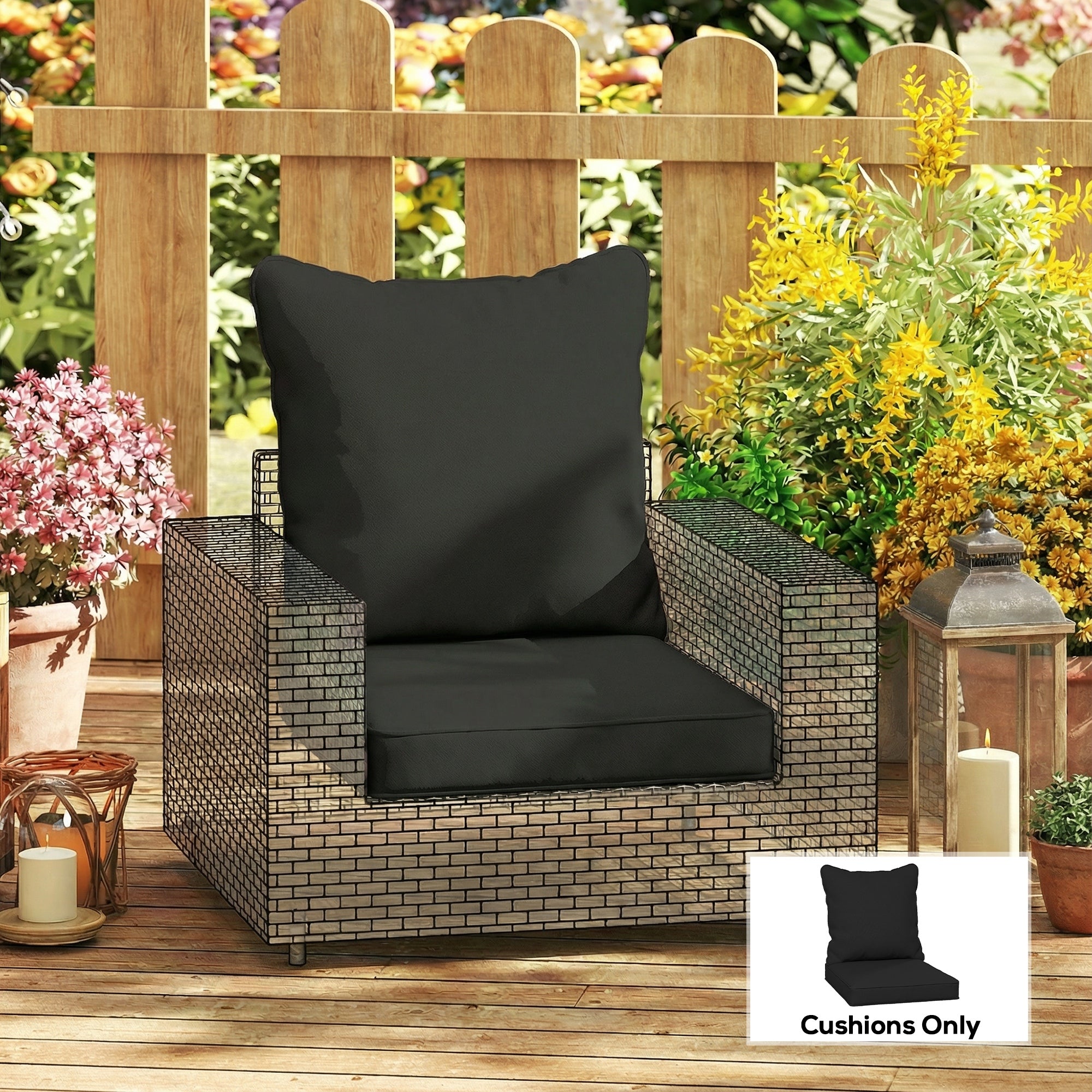 Outsunny Seat and Back Padded Cushion Set, CUSHION ONLY - Black 