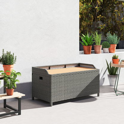 Outsunny 130 L Rattan Garden Storage Box, with Seat - Grey 