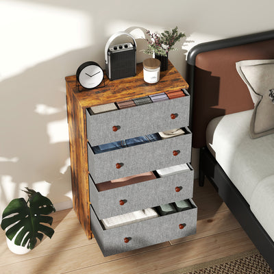 HOMCOM Chest of Drawers, Dresser with 4 Fabric Drawers - Grey and Rustic Brown 