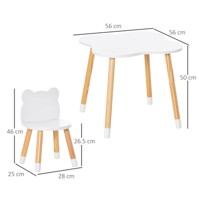 HOMCOM 3-Piece Kids Table and Chair Set with 2 Bear-Shaped Chairs, for Ages 1-4 Years, White 