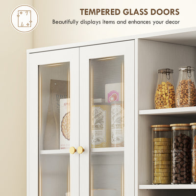 HOMCOM Multi-Storage Kitchen Cabinet, with Glass Doors - White Wood-Effect 