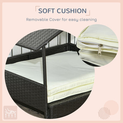 PawHut Extendable Elevated Dog Bed, Rattan Dog House, with Water-Resistant Roof, Removable Cushion, Cream 