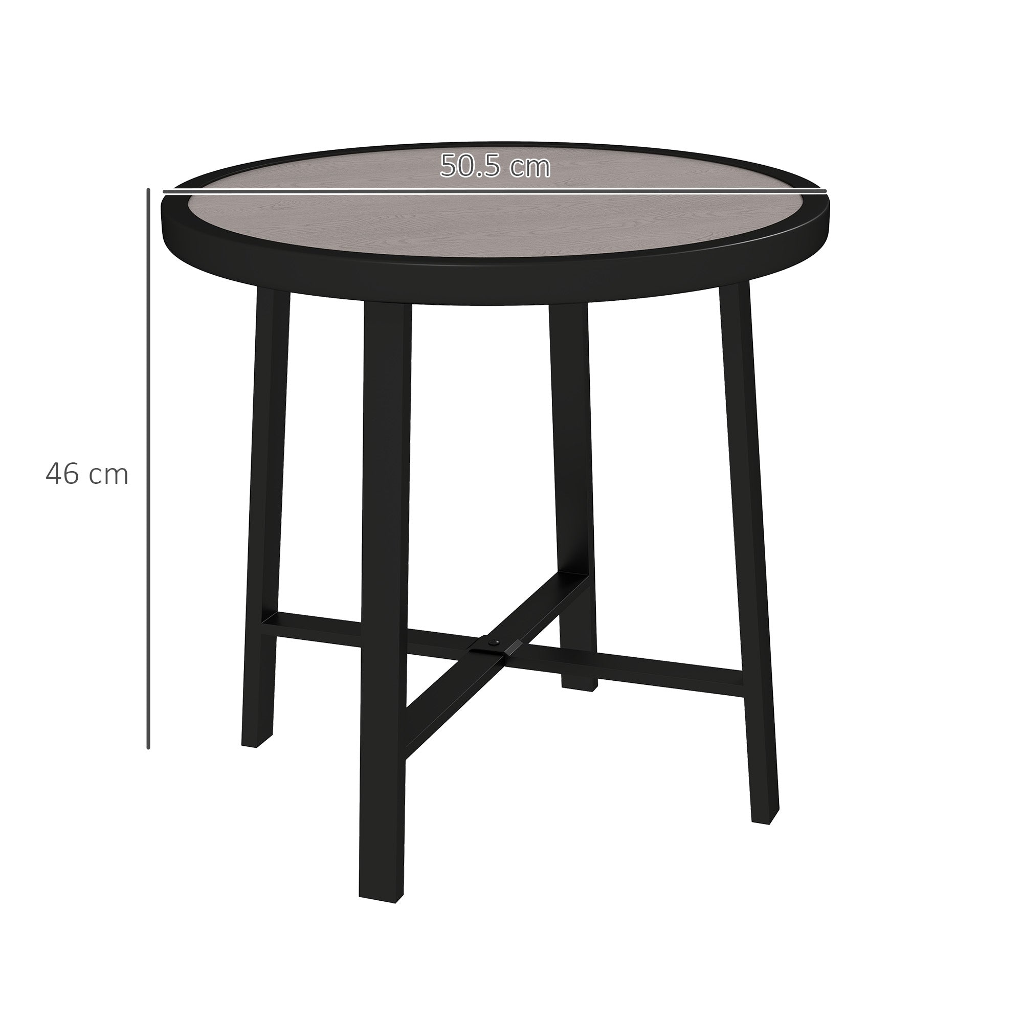Outsunny Round Small Garden Table, 50.5cm Outdoor Side Table with SPC Tabletop, Metal Frame and Anti-slip Foot Pads for Garden, Balcony, Grey Wood Effect 