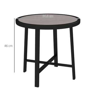 Outsunny Round Small Garden Table, 50.5cm Outdoor Side Table with SPC Tabletop, Metal Frame and Anti-slip Foot Pads for Garden, Balcony, Grey Wood Effect 