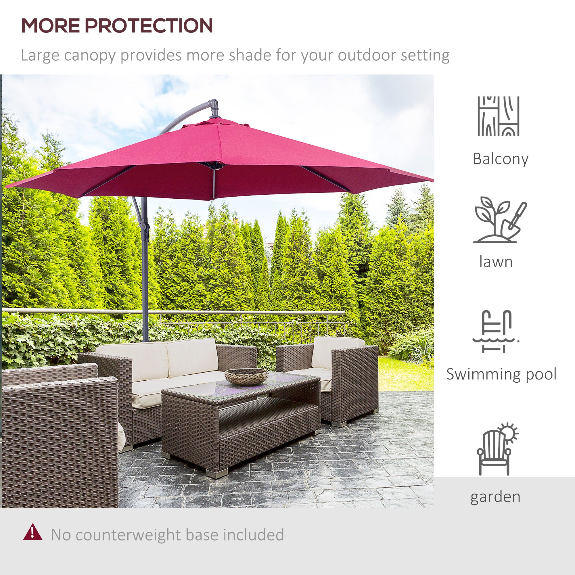 Outsunny 3m Water Resistant Terylene Hanging Parasol Wine Red 