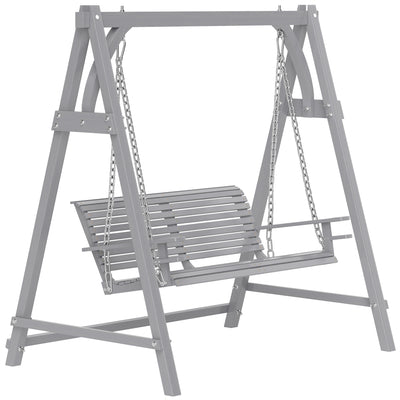 Outsunny 2 Seater Garden Swing Seat Larch Wood Swing Chair Hammock Bench Lounger - Grey 