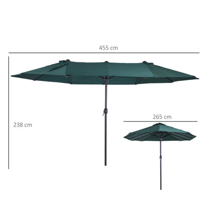Outsunny 4.6m Garden Parasol Double-Sided Sun Umbrella Patio Market Shelter Canopy Shade Outdoor Green 