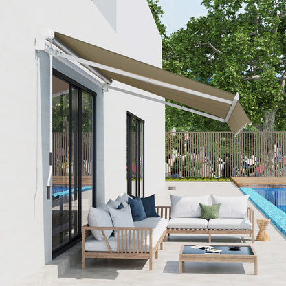 Outsunny 2.5x2 m Manual Retractable Awning-Beige Canopy/White Frame 