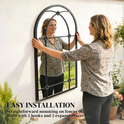 Outsunny Arched Mirror, Shatterproof Acrylic Windowpane Wall Mounted Mirror with Robust Metal Frame, 100 x 60 cm, Black 