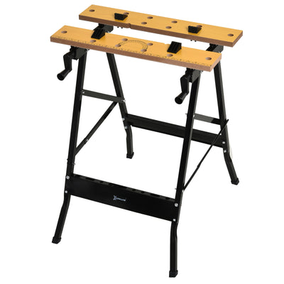 DURHAND 4-in-1 Work Bench, Saw Horse Folding Clamp Table w/ 4 Adjustable Clamping Pegs for DIY Home Garage, Black 