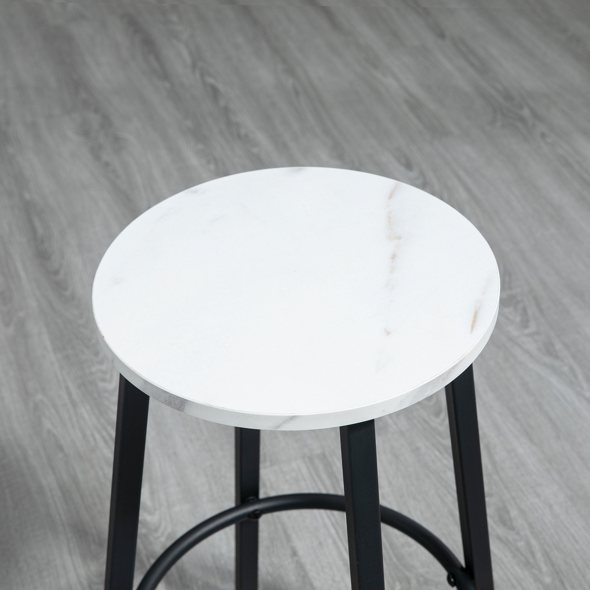 HOMCOM Three-Piece Marble-Effect Bar Table Set - White/Black 