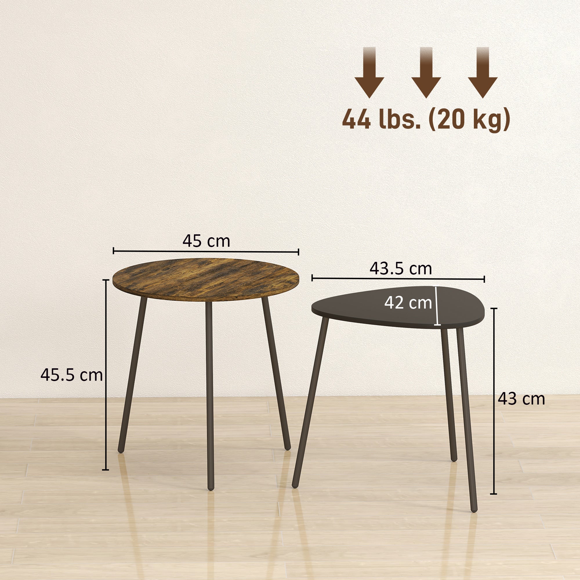 HOMCOM Nesting Side Table Set of 2 - Rustic Brown 