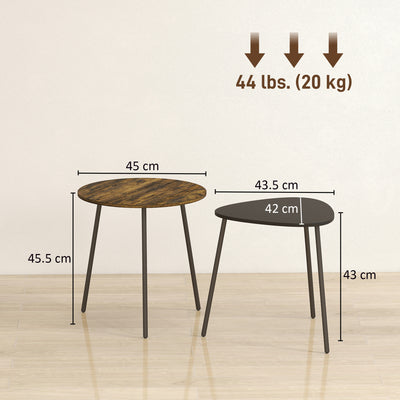 HOMCOM Nesting Side Table Set of 2 - Rustic Brown 