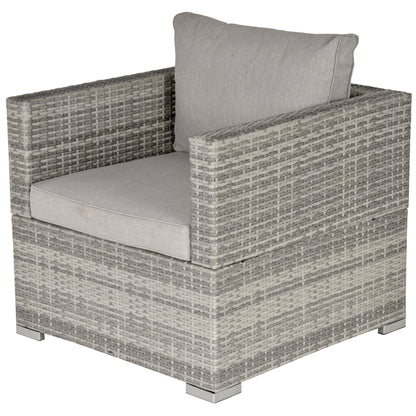 Outsunny Single Seater Rattan Chair Sofa with Padded Cushions, All-Weather PE Wicker Weave Garden Armchair with Armrests, Grey 