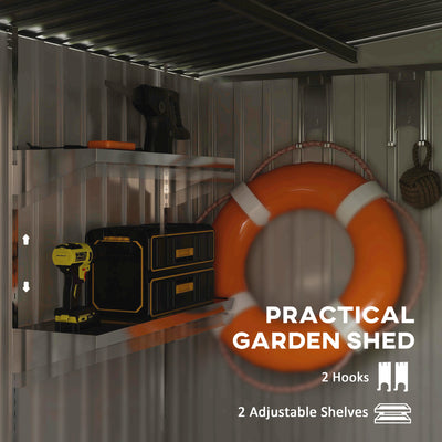 Outsunny 7 x 5ft Galvanised Metal Shed, with Sliding Door - Green 