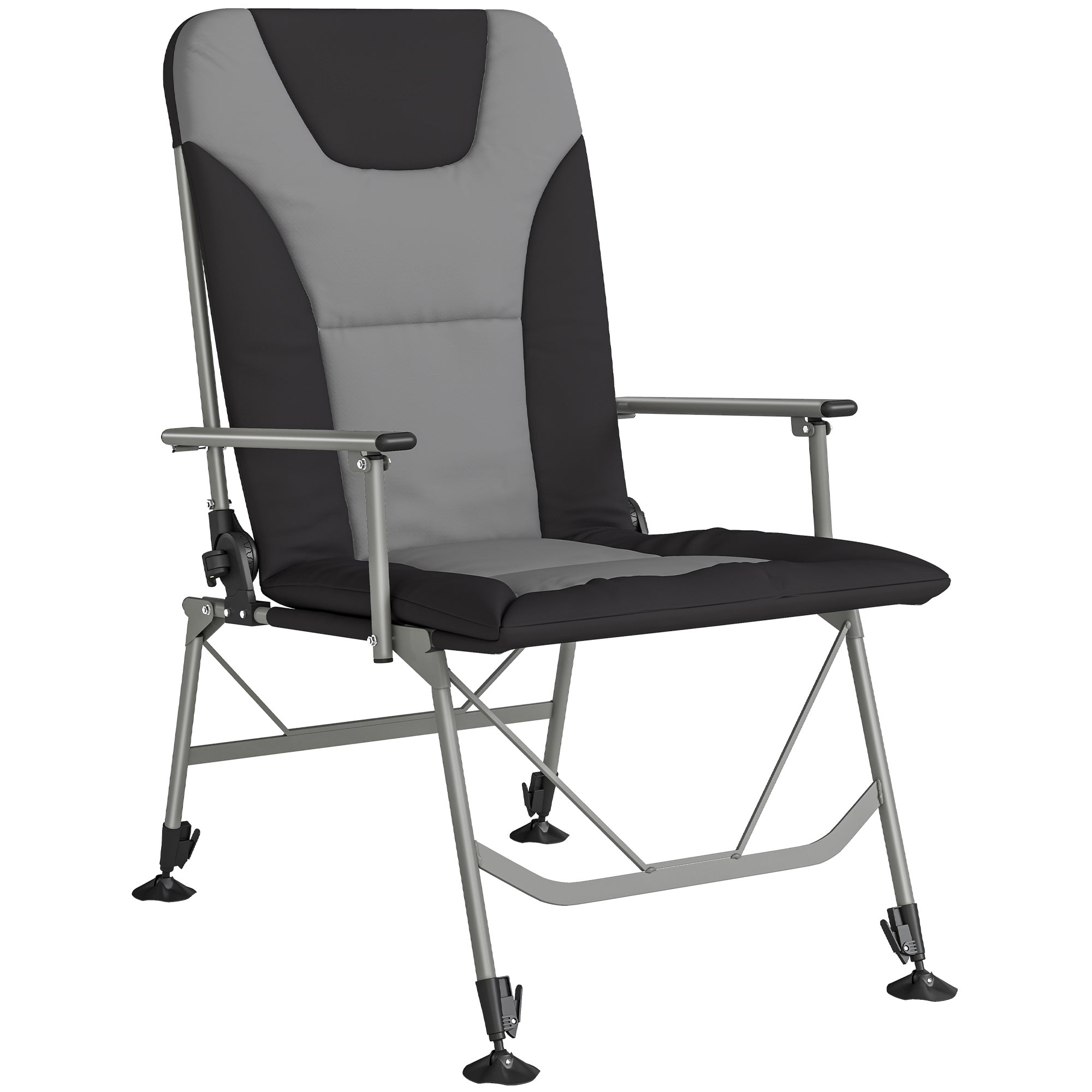Outsunny Camping Chair Padded Reclining Folding Chair with Wide Armrests for Adults Black 