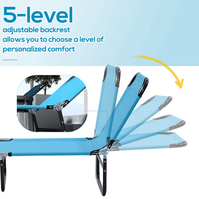 Outsunny Foldable Sun Lounger Set of 2 with 5-Position Adjustable Backrest, Outdoor Portable Recliner Chaise Lounge Chair with Breathable Mesh Fabric, Sky Blue 