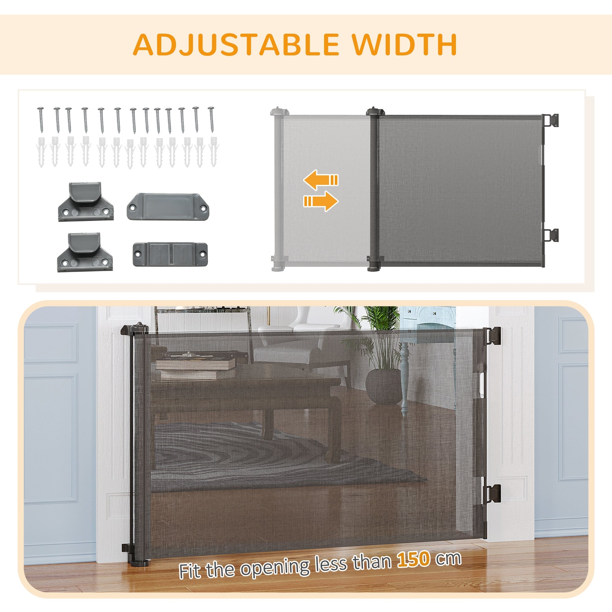 PawHut Foldable Pet Gate, for Stairs, Doorways, Corridors - Grey 
