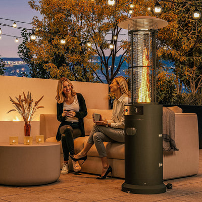 Outsunny 11 KW Freestanding Gas Patio Heater, Adjustable Outdoor Garden Propane Heater with Tip-Over Switch, Wheels, Pulse Ignition, Tank Room with Openable Door, Black 