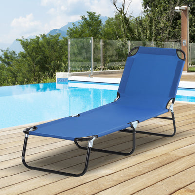 Outsunny Foldable Sun Lounger with 5-Position Adjustable Backrest, Outdoor Portable Recliner Chaise Lounge Chair with Breathable Mesh Fabric, Blue 