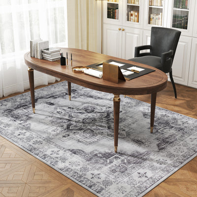 HOMCOM Vintage Area Rug, Non-Slip Washable Rug, Flannel Floor Carpet for Living Room, Bedroom, Dining Room, Home Office, 230 x 160 cm, Grey 
