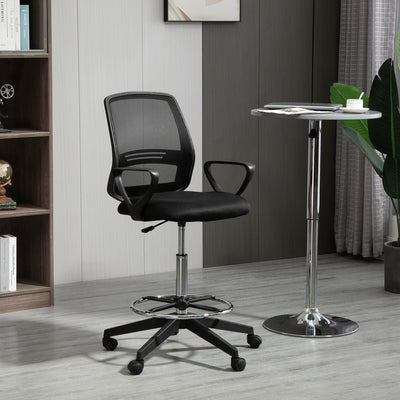 Vinsetto Ergonomic Mesh Back Drafting Chair, Tall Office Chair, Draughtsman Chair with Adjustable Height and Footrest 360° Swivel, Black 