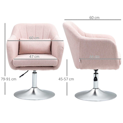 HOMCOM Swivel Linen Fabric Accent Chair for Living Room Contemporary Vanity Armchair with Adjustable Height Thick Cushion Lumbar Support Armrest for Bedroom Office Pink 