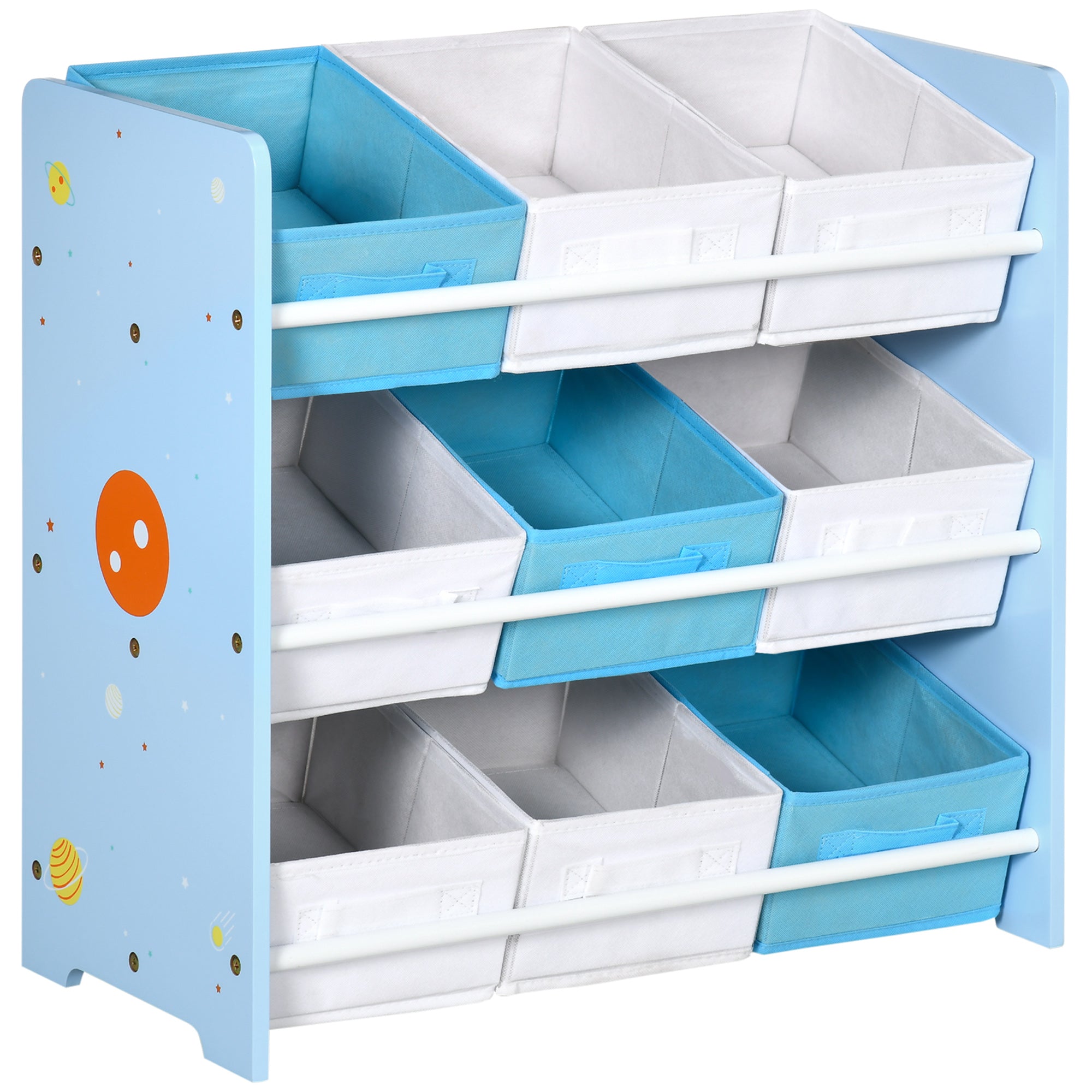 ZONEKIZ Kids Storage Rack, with Nine Removable Baskets, for Nursery, Bedroom, Playroom - Blue 